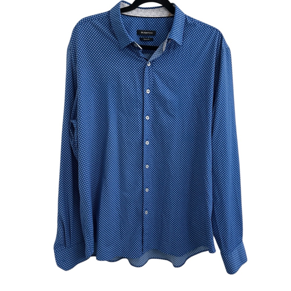 Bugatchi Men's Blue Patterned Button-Down Shirt Size XL